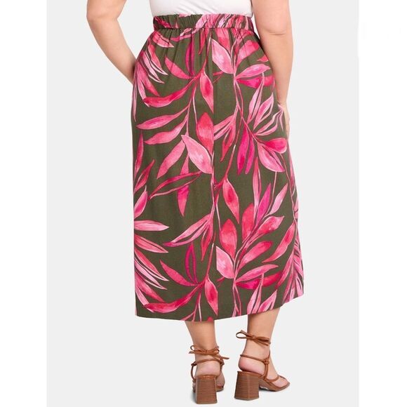 Women's Hawaiian Tropical Print Linen-Blend Slip Skirt with Side Slit, Size XL - Picture 11 of 12